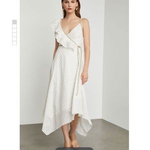 BCBGMAXAZRIA white asymmetric midi wrap dress